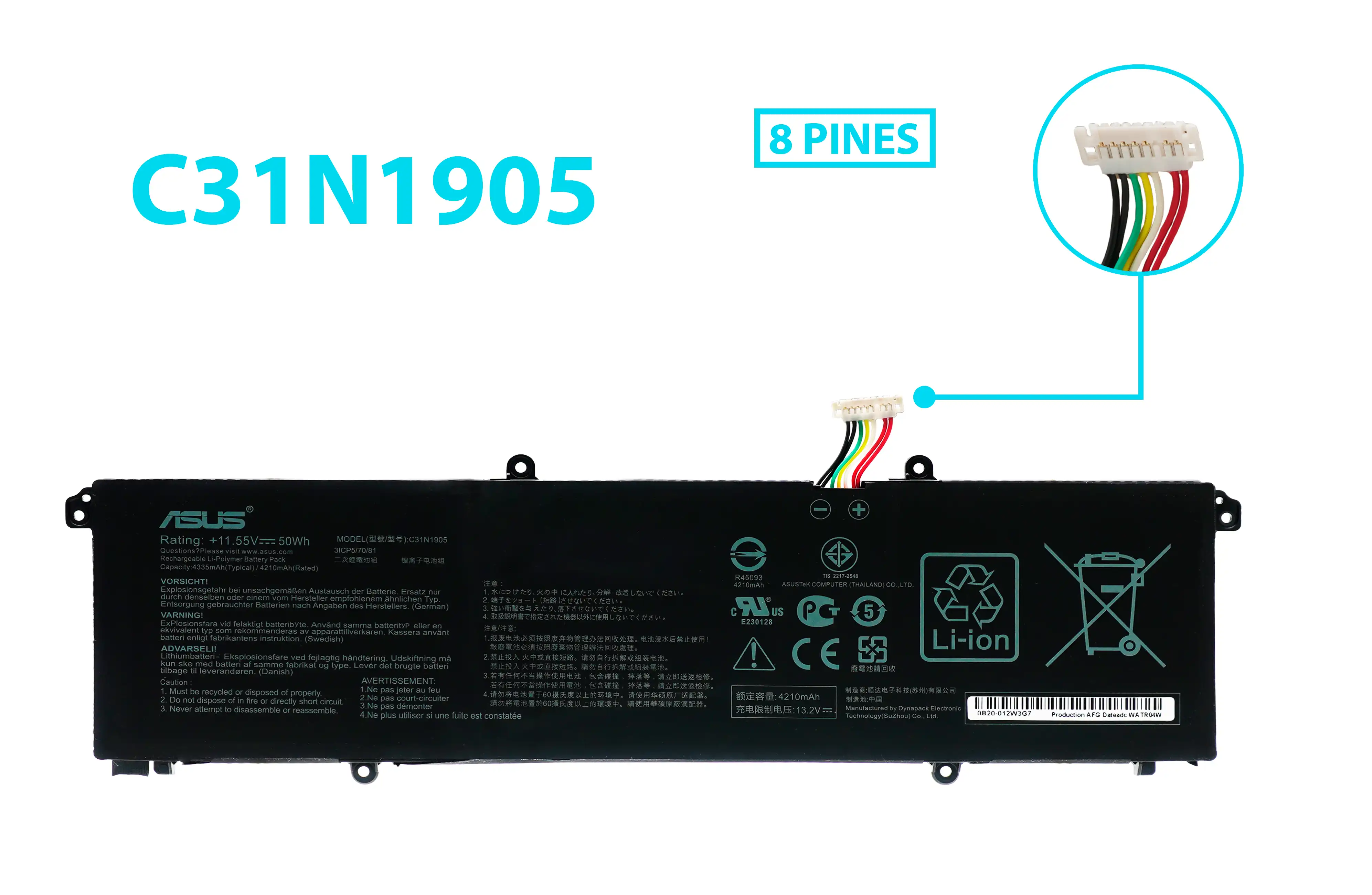 BATERIA ASUS ADOLBOOK 13 2020 DOLBOOK 14 2020 VIVOBOOK S13 S330FA S330FN S333 S333JA S333EA S14 S433 S433FA S433FL C31N1905 INTERNA CABLE  CORTO *ORIGINAL*